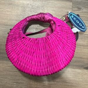 Fuschia Wicker Bag with Satin Scarf